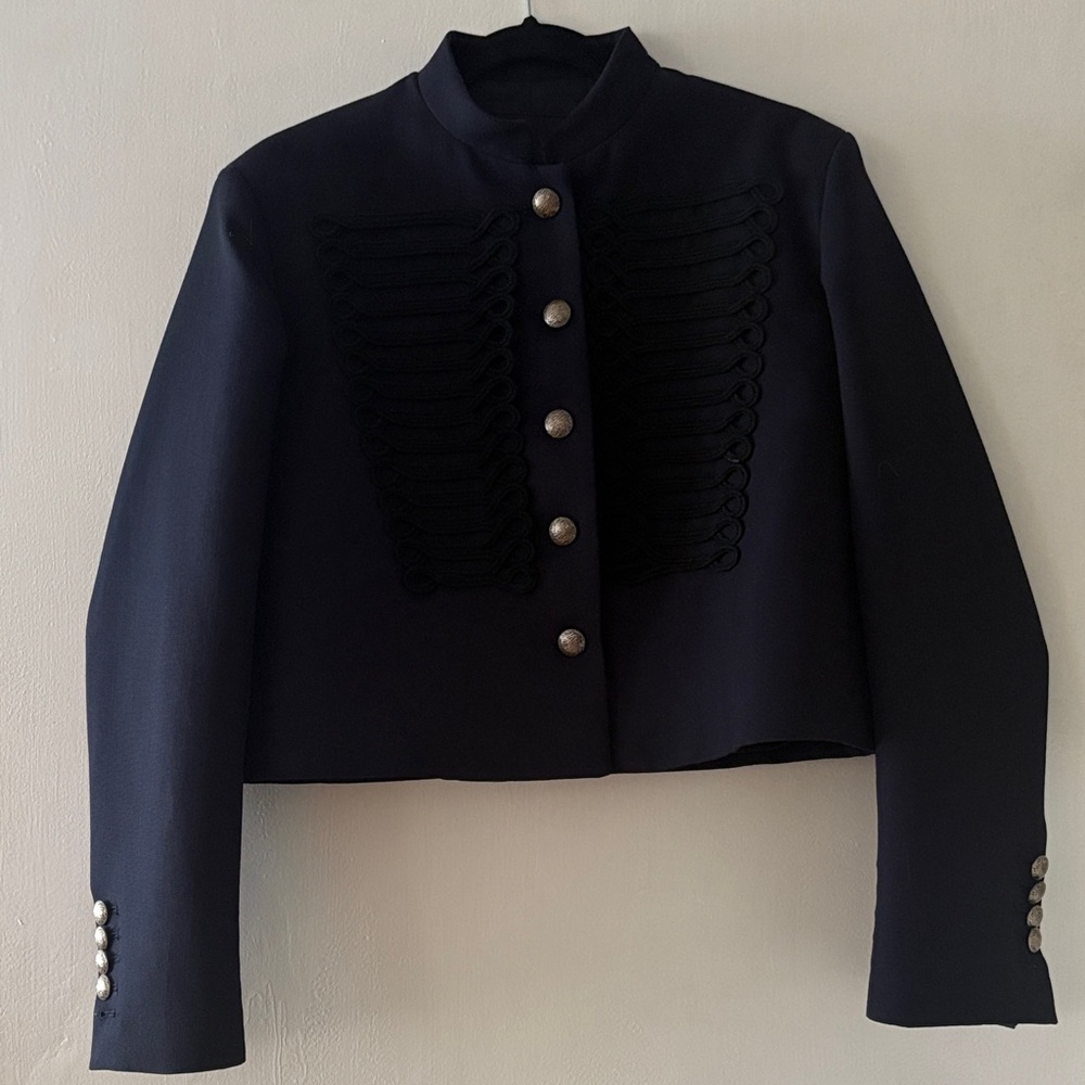 Zara  Collection Frog Closure Wool Navy Military-Style Jacket (S)